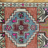 1’7 x 2’10 Vintage Turkish Oushak Rug Muted Rust, Pink & Blue '3999