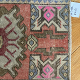 1’7 x 3’ Vintage Turkish Oushak Rug Muted Brick, Gray & Blue '3986
