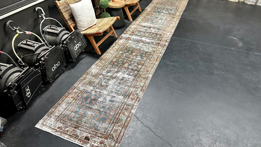 2’10 x 15’8 Classic Antique Runner Muted Blue, Copper & Gray