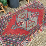 3’7 x 6’2 Oushak Rug Soft Red, Gray and Pink Vintage Carpet