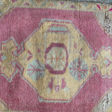 1’9 x 3’2 Vintage Turkish Oushak Rug Muted Pink, Butter and Sand