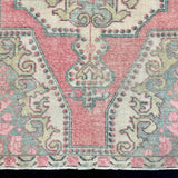 4’7 x 7’7 Vintage Turkish Oushak Carpet Muted Pink & Blue