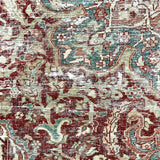 8’2 x 11’2 Classic Vintage Heriz Rug Muted Sea Blue, Red & Clay