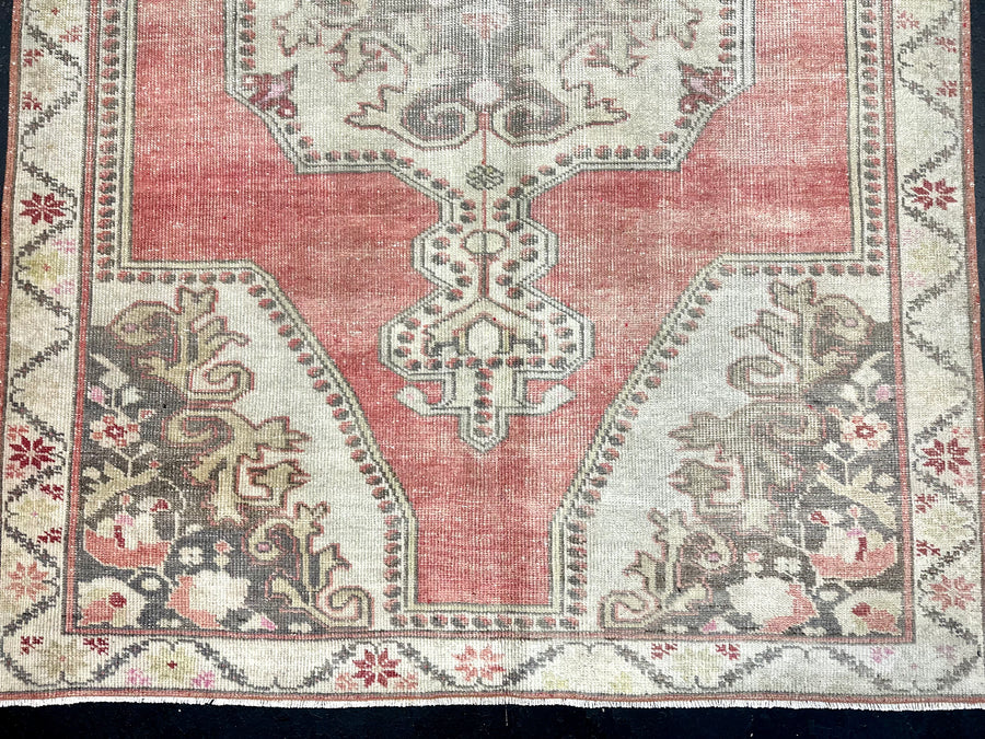 4’8 x 7’6 Vintage Turkish Oushak Carpet Muted Coral & Gray