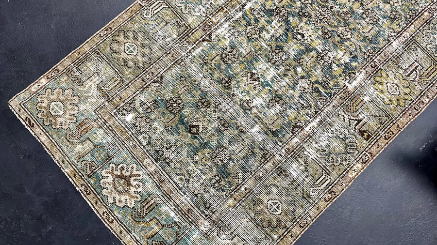 3’2 x 13’1 Classic Antique Runner Muted Turquoise Blue, Gray & Green