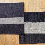 Set of 2 Vintage Turkish Kilim Pillows 22” x 22” Dark Brown Tweed w/ Tan Stripe Grain Sack Fragments 1970's (covers only)