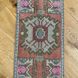 1’7 x 3’ Vintage Turkish Oushak Rug Muted Brick, Gray & Blue '3986