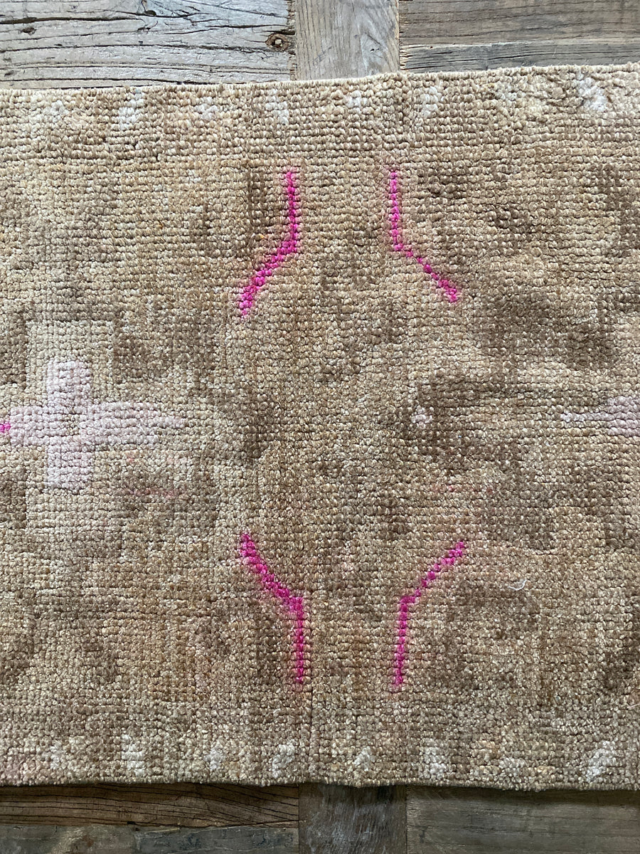 1’9 x 3’5 Antique Kars Rug Muted Camel Brown, Beige & Pink