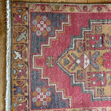 19” x 35” Vintage Oushak Rug Muted Red, Camel & Gray