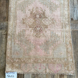 1’8 x 2’5 Antique Turkish Oushak Rug Muted Gray, Camel Beige & Pale Pink '4852