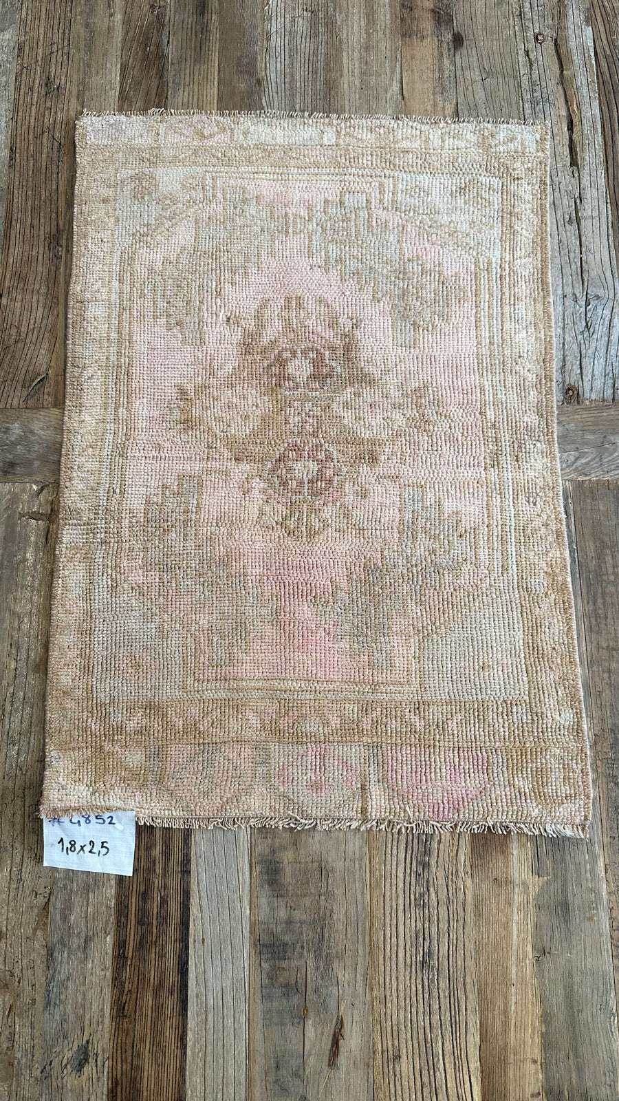 1’8 x 2’5 Antique Turkish Oushak Rug Muted Gray, Camel Beige & Pale Pink