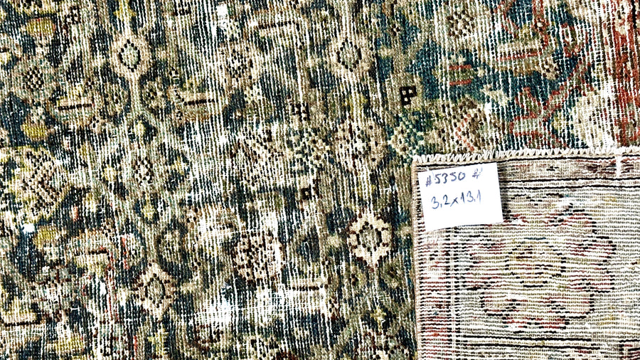3’2 x 13’1 Classic Antique Runner Muted Turquoise Blue, Gray & Green
