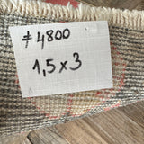 1’5 x 3’ Vintage Turkish Oushak Rug Muted Red, Black & Apricot '4800