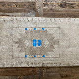 1’8 x 3’6 Antique Turkish Taspinar Rug Muted Greige, Taupe & Cobalt