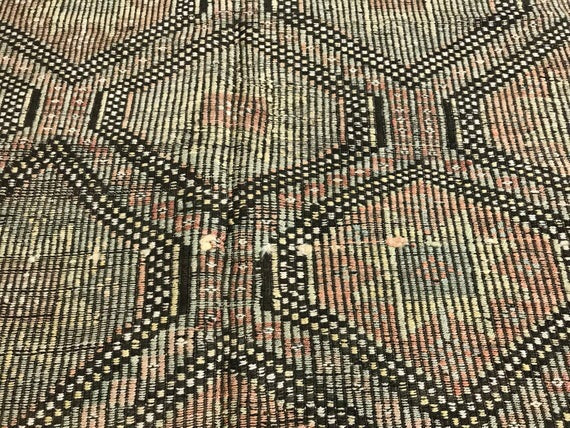 6 x 9 Cicim (jijim) Carpet Large Vintage Turkish Bohemian Kilim Rug Muted Pastels + Black