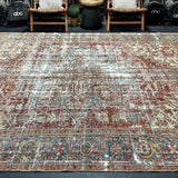 9’ x 11’3 Classic Vintage Rug Muted Grays, Reds, Blues, Greens