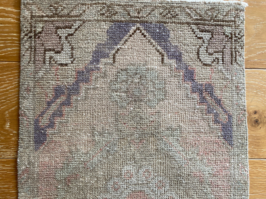 1’8 x 2’11 Vintage Turkish Oushak Mat Rug 70's Muted Copper, Camel and Purple SB