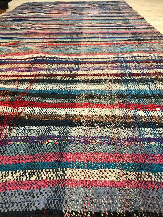 3’7 x 11 Turkish Kilim Runner Colorful Plaid