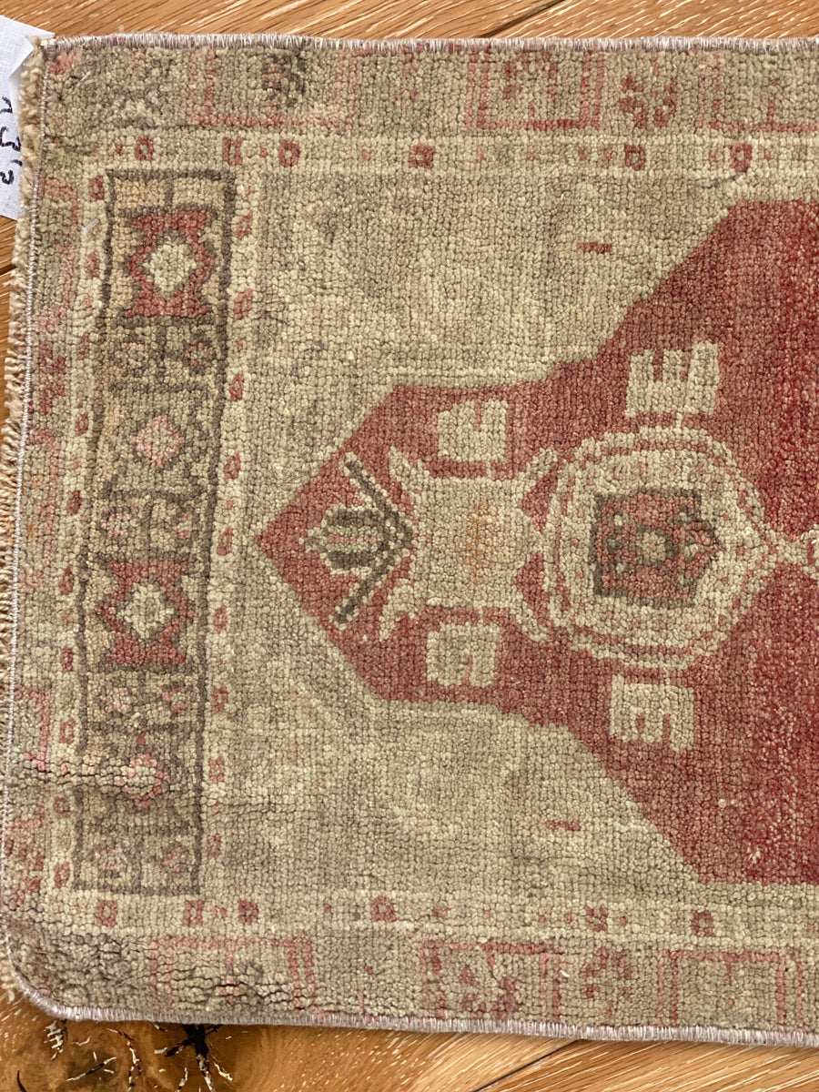 1’5 x 3’3 Antique Turkish Oushak Rug Muted Beige & Red