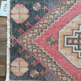 1’5 x 3’ Vintage Turkish Oushak Rug Muted Red, Black & Apricot '4800