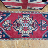 21” x 43” Vintage Oushak Rug Muted Red, Blue and Pale Yellow