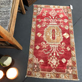 21” x 40” Vintage Turkish Oushak Rug Red, Bronze & Cream jun45