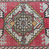 1’8 x 3’ Vintage Turkish Oushak Rug Muted Red, Black & Gray '4579