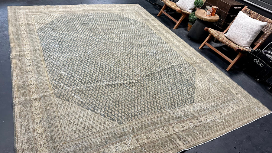 8’8 x 11’5 Classic Vintage Tabriz Rug Muted Midnight Blue, Gray & Taupe