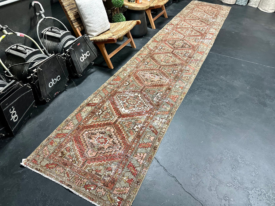 3’ x 16’ Classic Antique Runner Muted Blue, Clay Green, Red & Gray