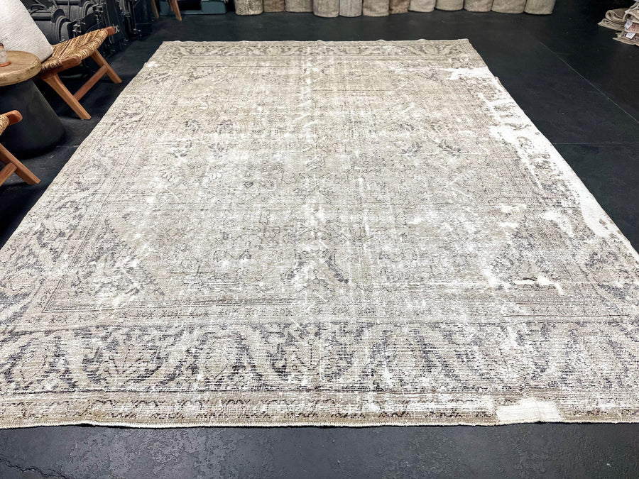 9’ x 11’10” Classic Vintage Rug Muted Gray + Chocolate
