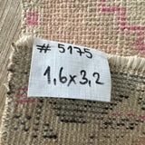 1’6 x 3’2 Vintage Turkish Oushak Rug Muted Pink, Gray & Charcoal