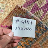 2’10 x 6’4 Vintage Herki Runner Pale Peach & Violet + Gray