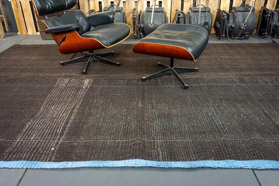 7' x 11' MCM Scandinavian Style  Brown Tweed Vintage Turkish Kilim
