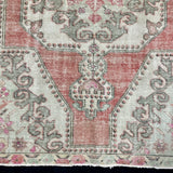 4’7 x 7’6 Vintage Turkish Oushak Carpet Muted Red, Clay & Gray