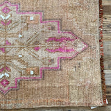 1’4 x 2’7 Antique Kars Rug Muted Camel Brown, Taupe,  Pink + White