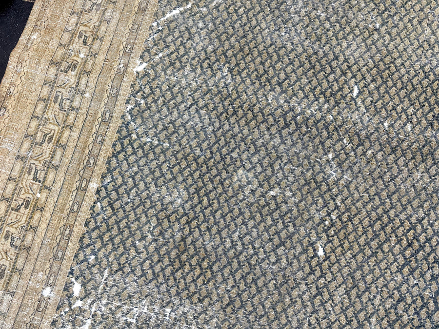7’10 x 10’7 Classic Vintage Tabriz Rug Muted Denim Blue & Dark Beige