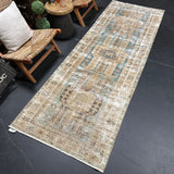 3’5 x 10’ Classic Vintage Runner Muted Turquoise Blue & Beige '5236