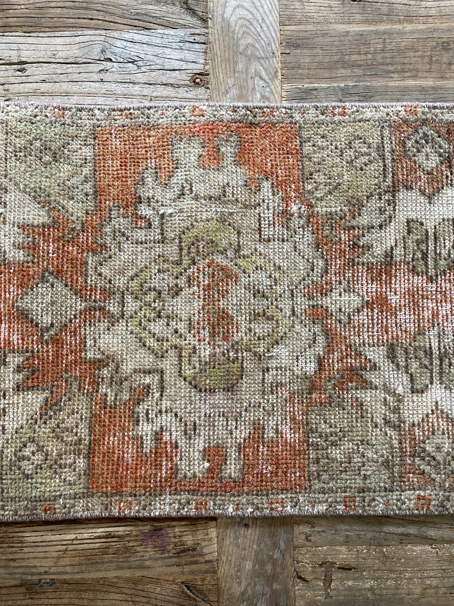 1’5 x 2’8 Antique Oushak Rug Muted Light Copper, Gray & Sage