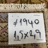 1'5 x 2'9 Antique Turkish Mat Rug  Muted Camel, Heather & Blue '1940
