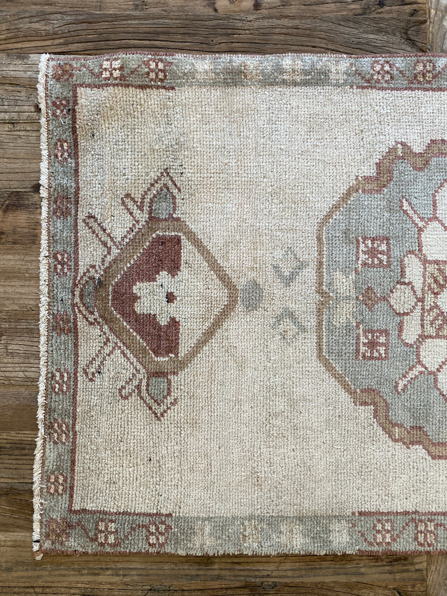 1’10 x 3’2 Vintage Taspinar Rug Muted Green, Gray & Wine