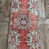1’5 x 2’10 Vintage Turkish Oushak Rug Muted Rust, Beige & Purple '5171
