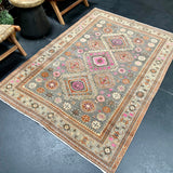 4’5 x 6’3 Classic Vintage Rug Muted Gray, Camel, Pink & Burnt Orange '5033