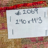 3 x 11  Turkish Oushak Runner Pink and Beige and Gray