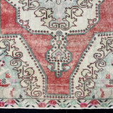 4’3 x 7’5 Vintage Turkish Oushak Carpet Muted Red, Bone & Blue '4395