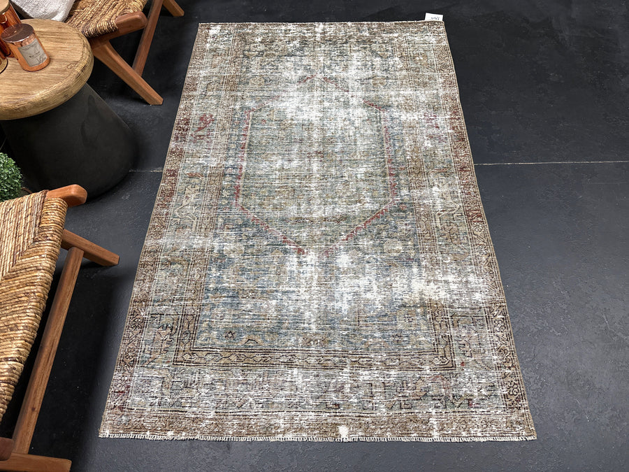 3’9 x 6’ Classic Antique Rug Very Muted Midnight Blue, Gray & Red SB