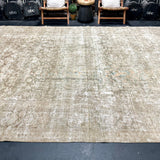 9’1 x 13’2  Classic Vintage Rug Muted Gray-Beige + Sage Green