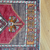 20” x 37” Vintage Oushak Rug Muted Red, Light Brown and Orange