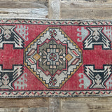 1’8 x 3’ Vintage Turkish Oushak Rug Muted Red, Black & Gray '4579