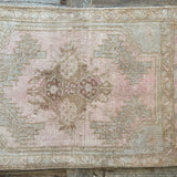1’8 x 2’5 Antique Turkish Oushak Rug Muted Gray, Camel Beige & Pale Pink '4852