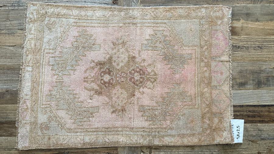 1’8 x 2’5 Antique Turkish Oushak Rug Muted Gray, Camel Beige & Pale Pink